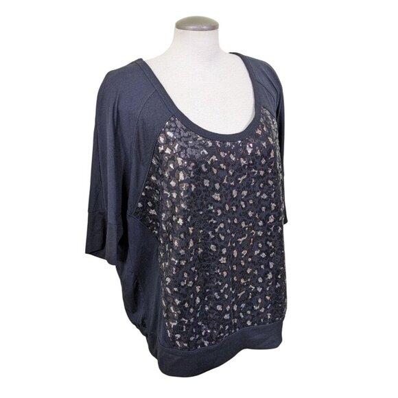 Lane Bryant Top Womens Plus 18/20 Black Sequin Front Short Sleeve Sparkle Party - Picture 2 of 5